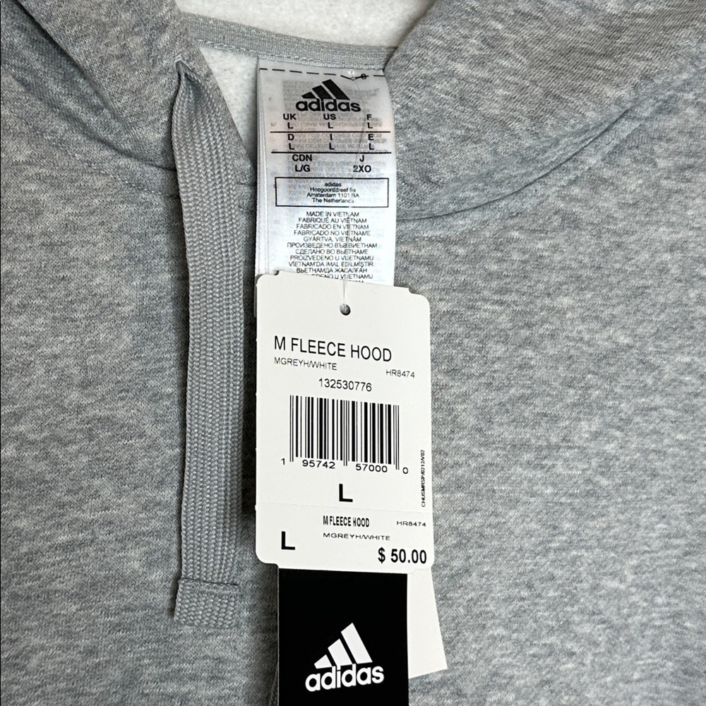 Adidas Gray Fleece Hoodie - Picture 2 of 5